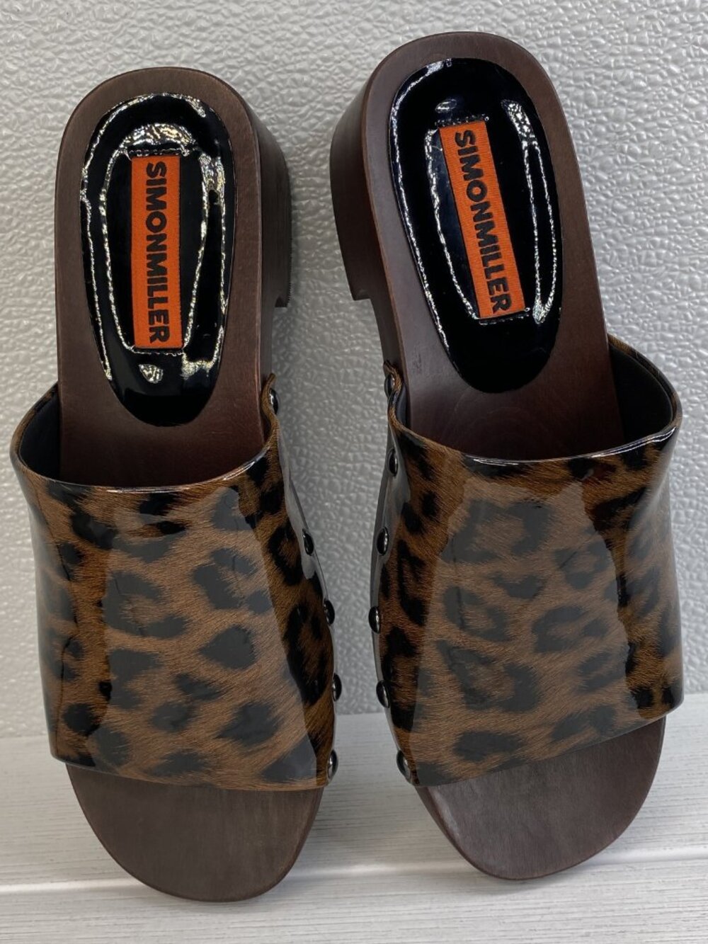 Simon Miller Rio Wood Platform Sandals Women's US9 EU39 Leopard Rubber Studded